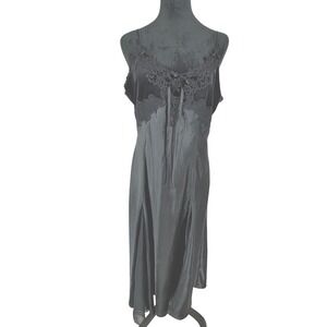 Vtg 90 Satin Velvet Lace Babydoll Rosette Slip Dress L Whimsigoth Coquette Sheer